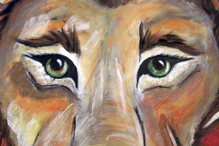 Détail regard du Lion en peinture.